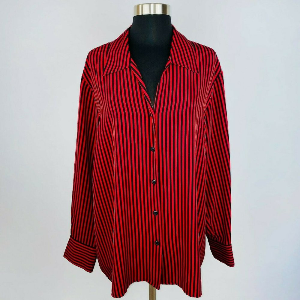 Notations Womens 2x Plus Polyester Red Black Stri… - image 1
